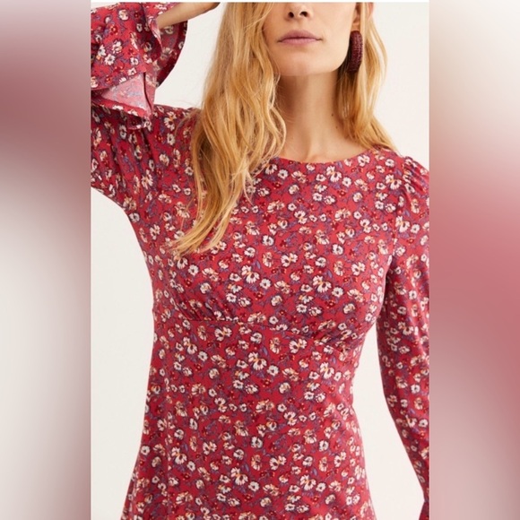 🆕 Free People Say Hello Floral Long Sleeve Mini Dress, Size L - Picture 3 of 11